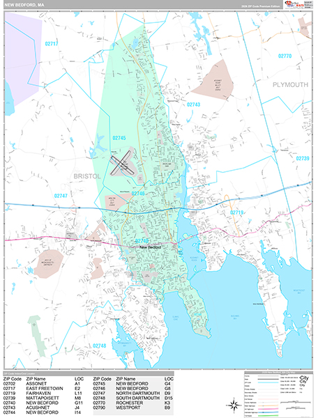 New Bedford City Wall Map Premium Style